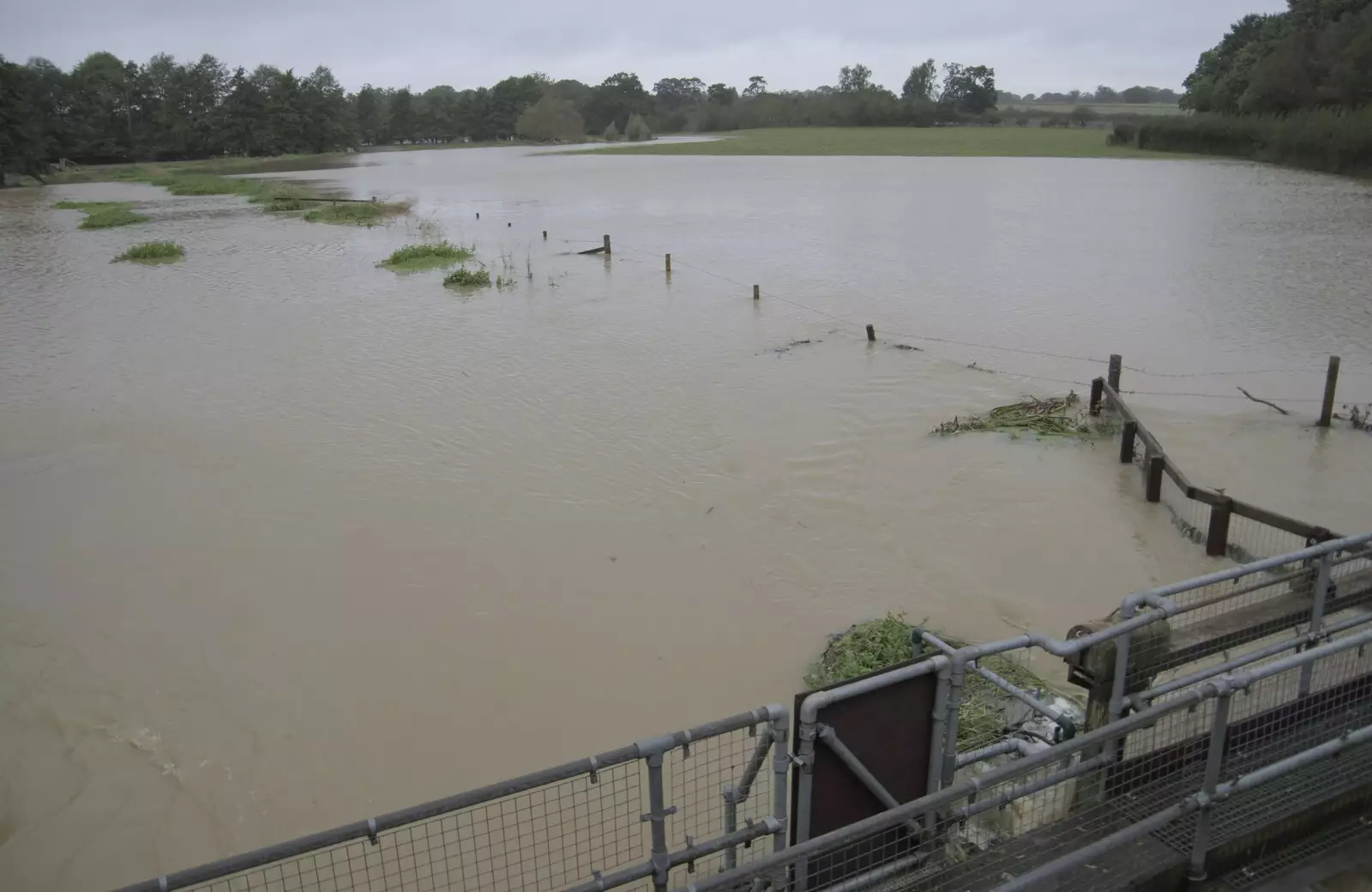 A view over the sluice gates, where the river was, from Tales From The Floods, Bury St. Edmunds and Walsham Le Willows, Suffolk - 20th October 2023