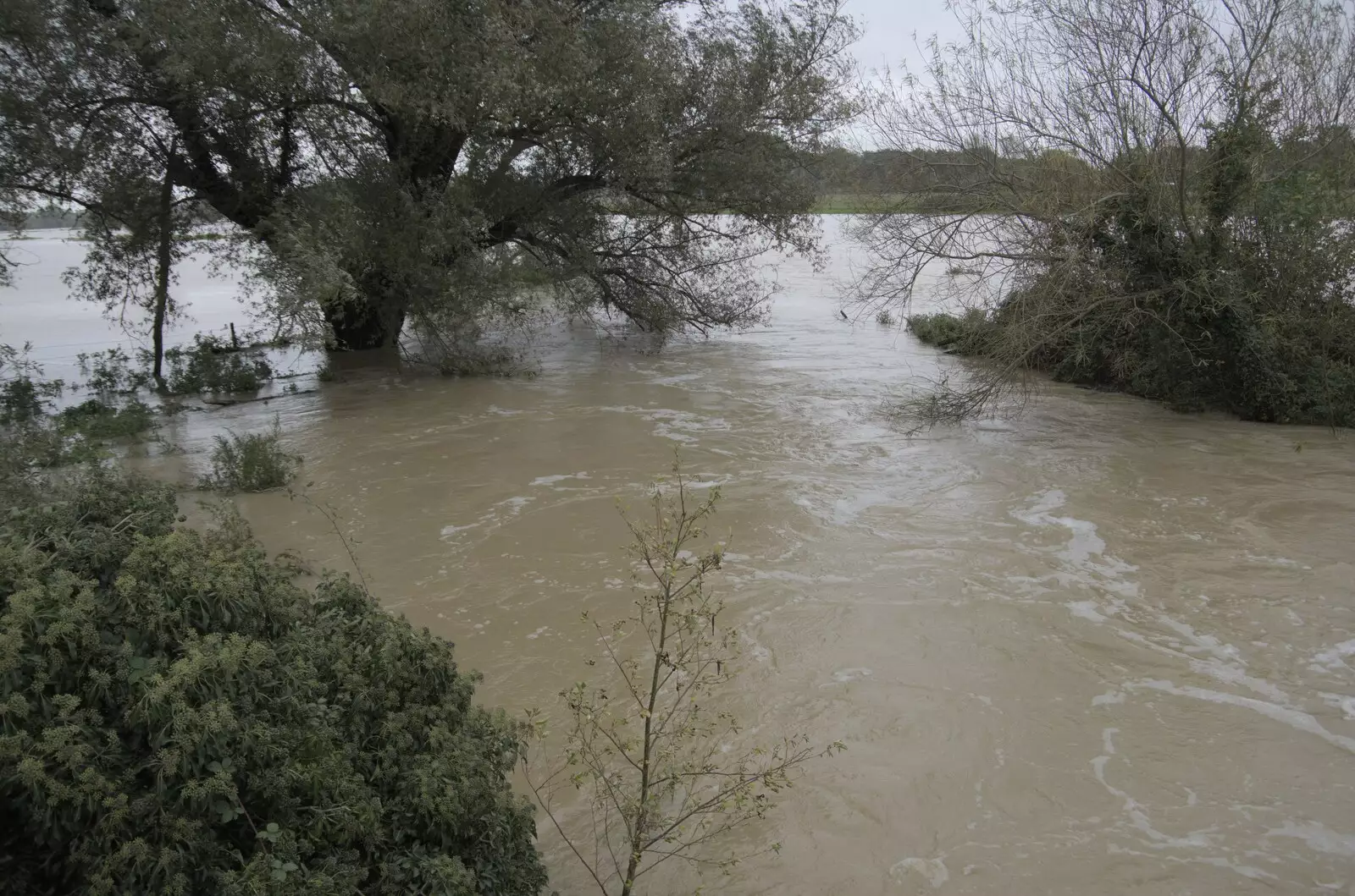 Looking east from the bridge, from Tales From The Floods, Bury St. Edmunds and Walsham Le Willows, Suffolk - 20th October 2023