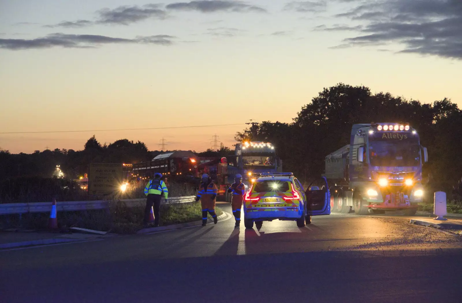 The oversized load finally appears, from A Giant Load on the A140, Yaxley, Suffolk - 22nd October 2023