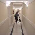 Harry heads down the long corridors of the hotel, The Cats of Rhodes, Ρόδος, Greece - 24th October 2023