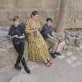 Isobel and the boys sit on a rock, A Trip to Lindos and More Cats of Rhodes, Ρόδος και Λίνδος, Greece - 28th October 2023