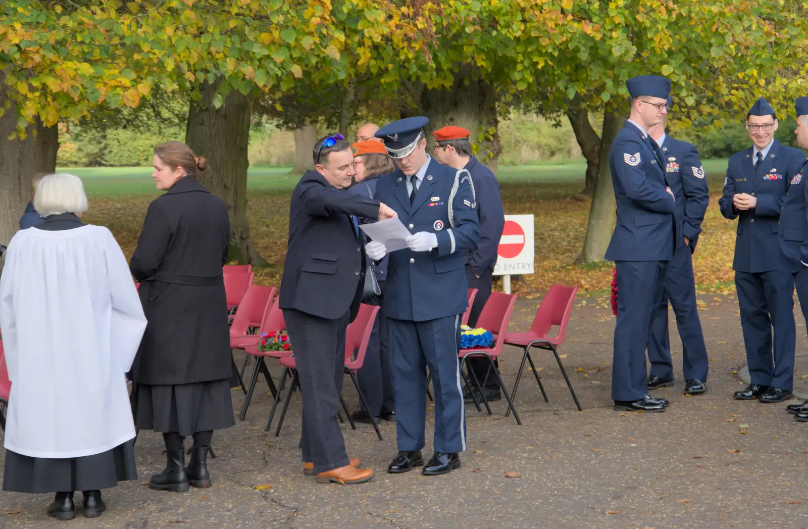 Clive checks the running order, from A B-17 Memorial, The Oaksmere Hotel, Brome, Suffolk - 10th November 2023