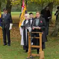 Isobel reads the names of the civilian casualties, A B-17 Memorial, The Oaksmere Hotel, Brome, Suffolk - 10th November 2023