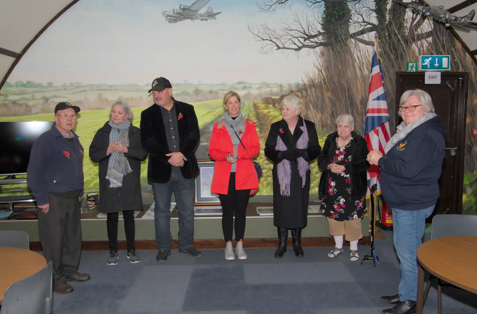 Pieces of the original runway are given to the family, from A B-17 Memorial, The Oaksmere Hotel, Brome, Suffolk - 10th November 2023