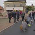 Dogs meet on the street, The Gislingham Silver Band at Botesdale Remembrance, Suffolk - 12th November 2023