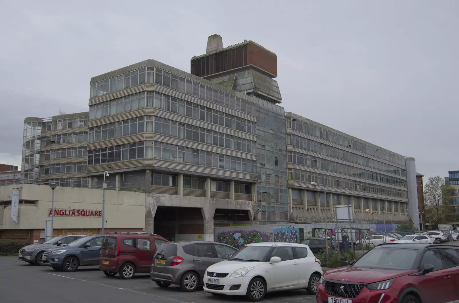 A view of the HMSO building, from The Graffiti of HMSO and Anglia Square, Coslany, Norwich - 22nd November 2023