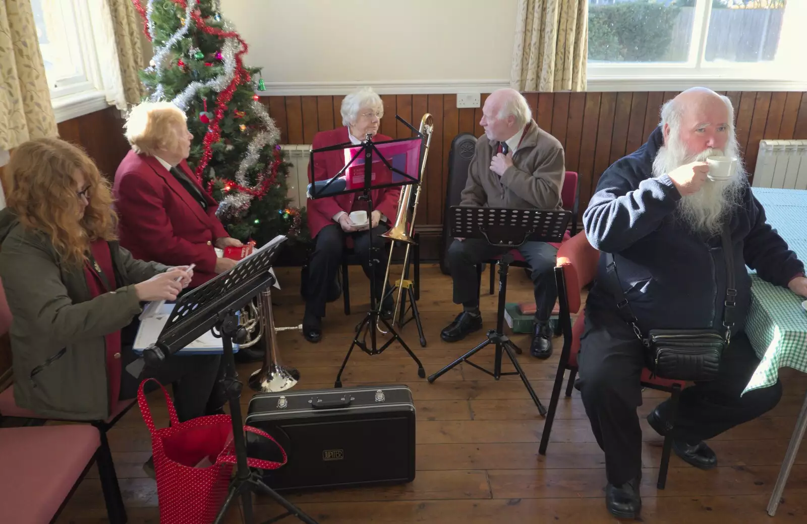 The band assembles in Wickham Skeith village hall, from The GSB and the Christmas Pudding Mixing, Wickham Skeith, Suffolk - 25th November 2023