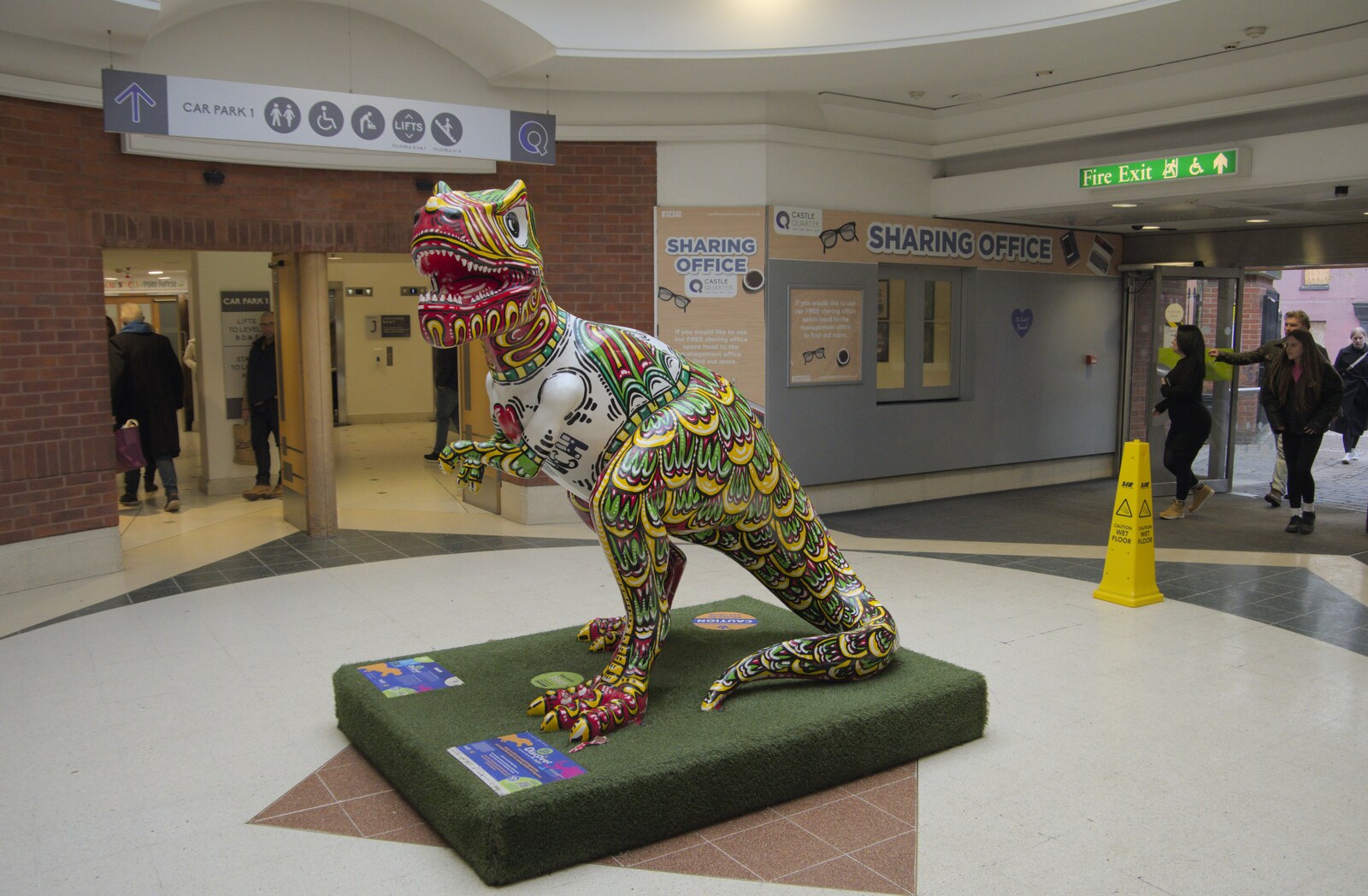A painted dinosaur in Castle Mall from A Tour of the Cathedral, Norwich, Norfolk - 2nd December 2023