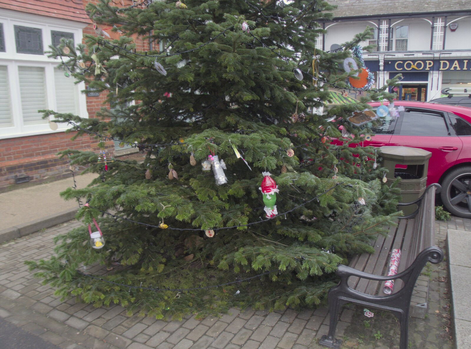 Primary school kids have hung randomness on the tree from The Lost Architecture of Ipswich, Suffolk - 11th December 2023