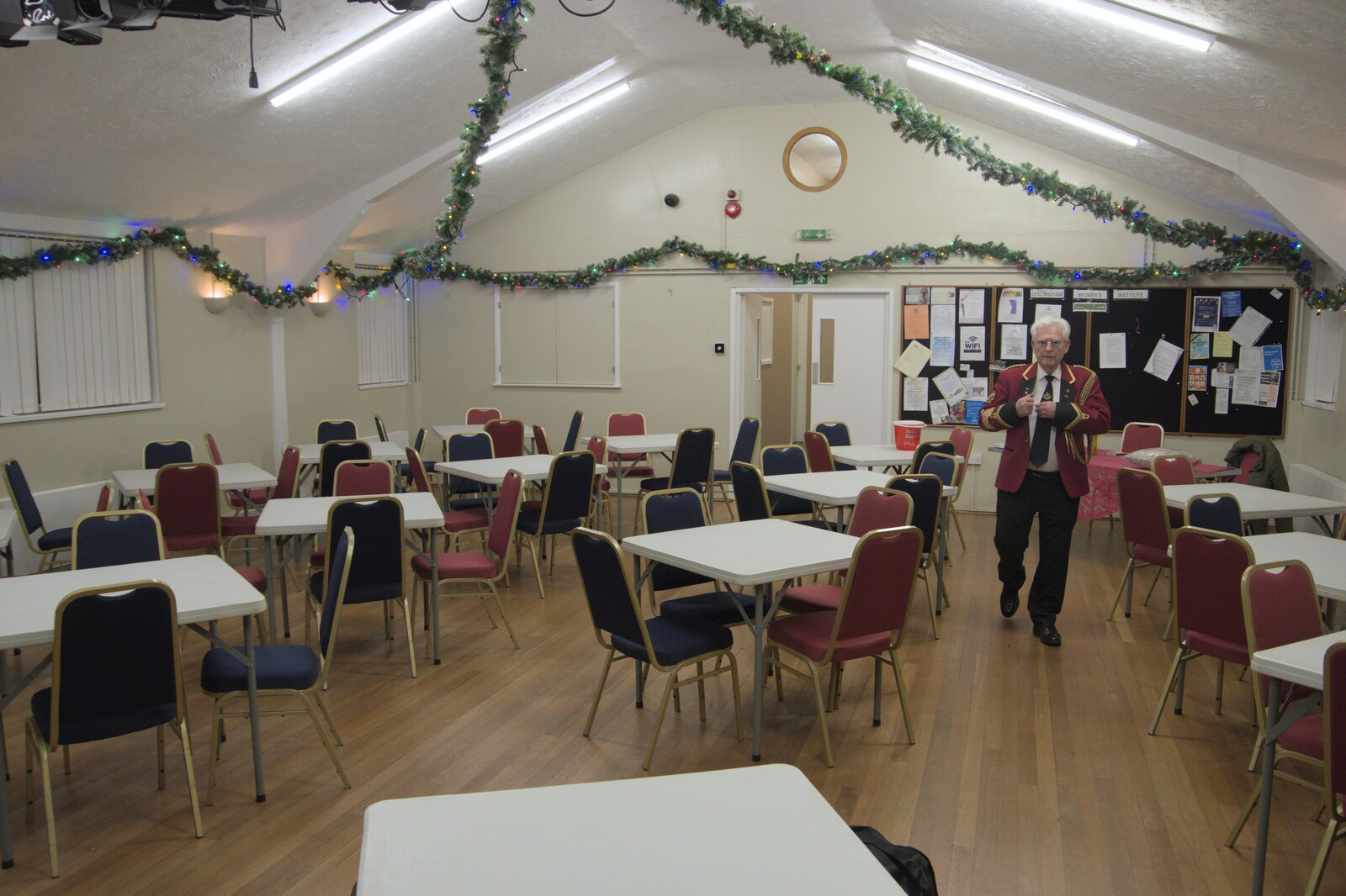 Some of the band get in early to set tables up from Christmas Music with the GSB, Gislingham, Suffolk - 15th December 2023