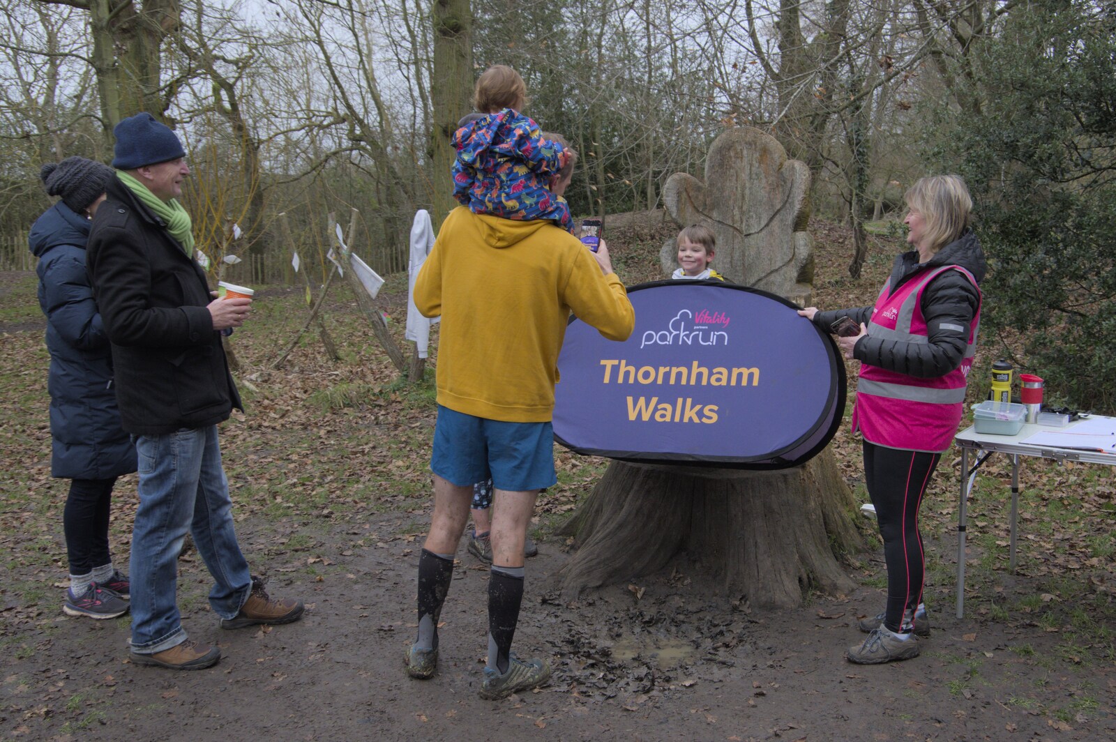 The youngest Park Runner gets a photo from New Year's Eve and a 50th Park Run, Thornham, Suffolk - 31st December 2023