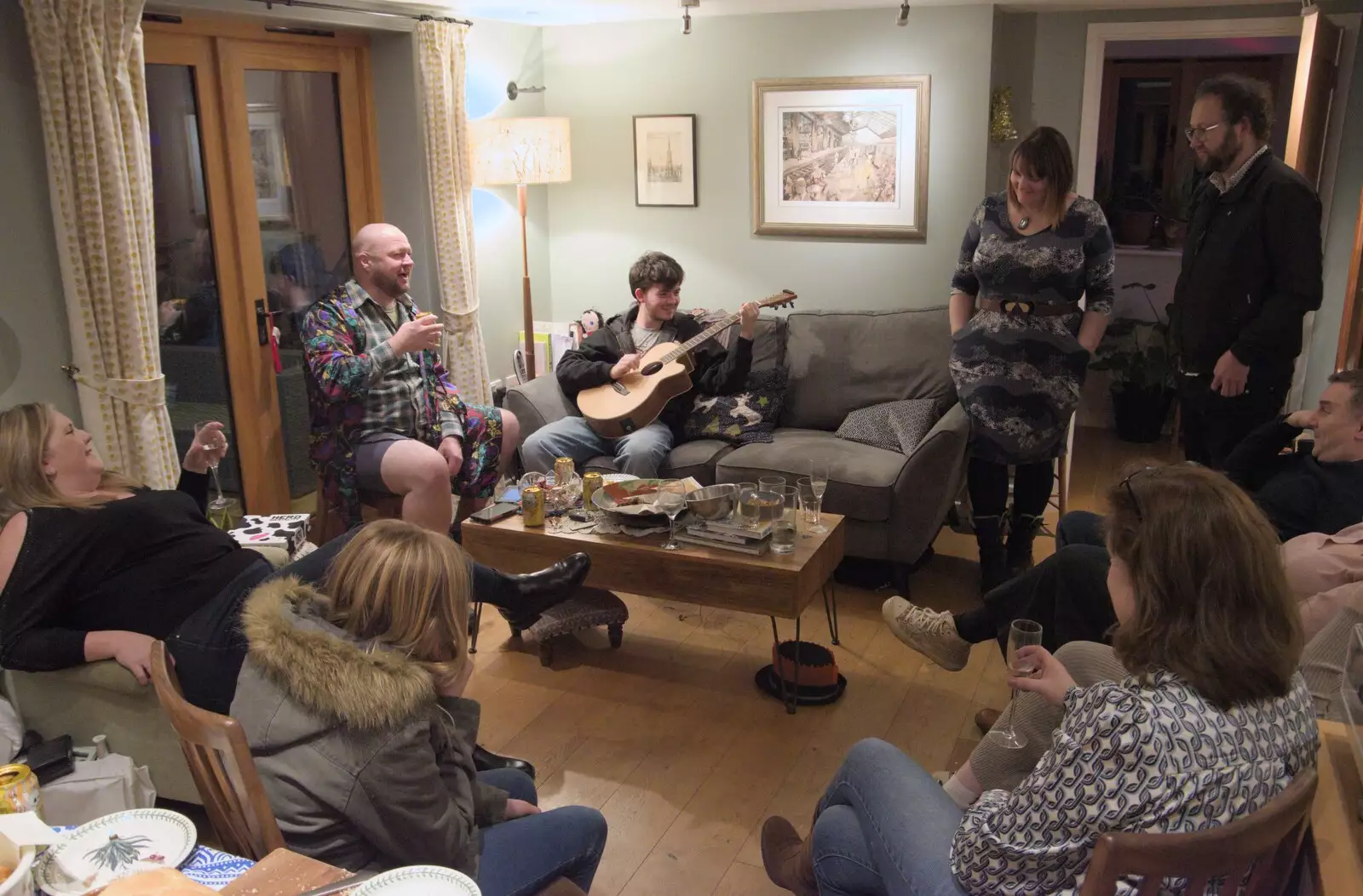 Lewis plays a bit of guitar, from New Year's Eve and a 50th Park Run, Thornham, Suffolk - 31st December 2023