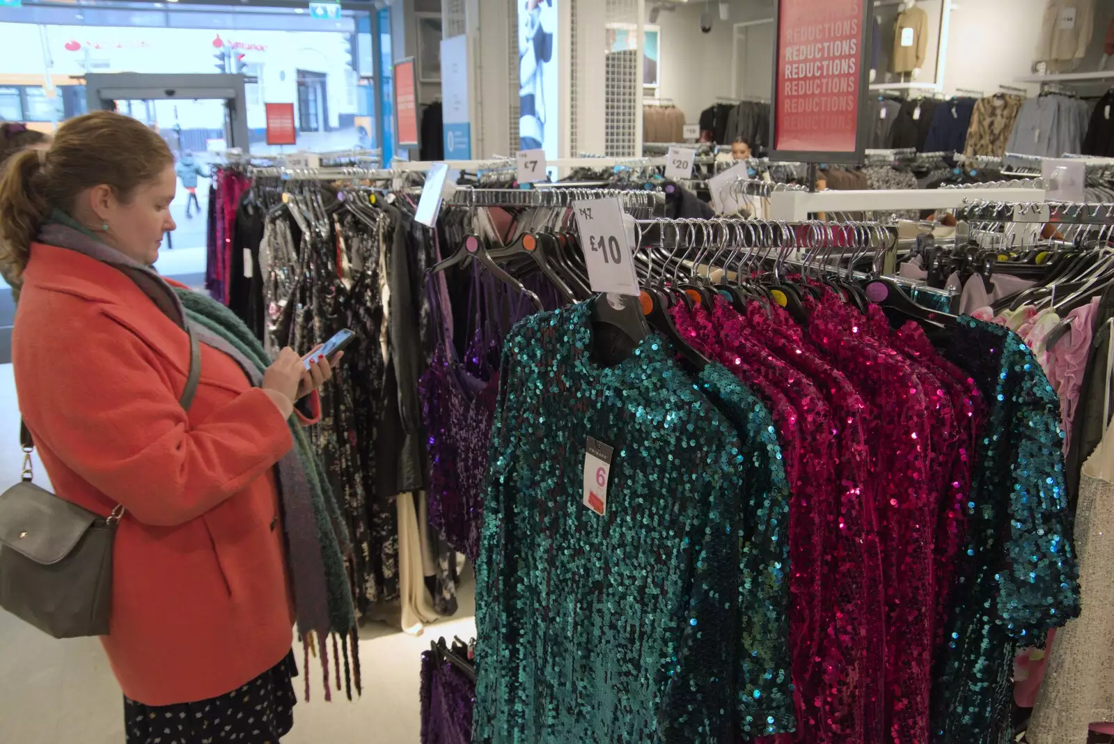Isobel looks at sparkly panto dresses in Primark, from Norwich Sushi and Pantomime Rehearsals, Occold, Suffolk - 7th January 2024
