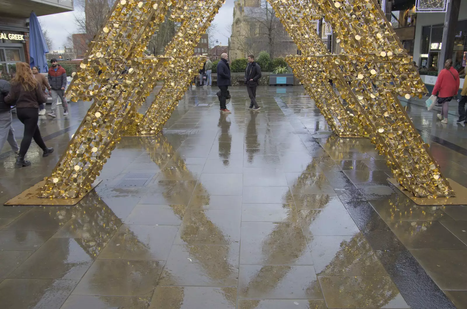 Christmas reflections on wet paving slabs, from Norwich Sushi and Pantomime Rehearsals, Occold, Suffolk - 7th January 2024