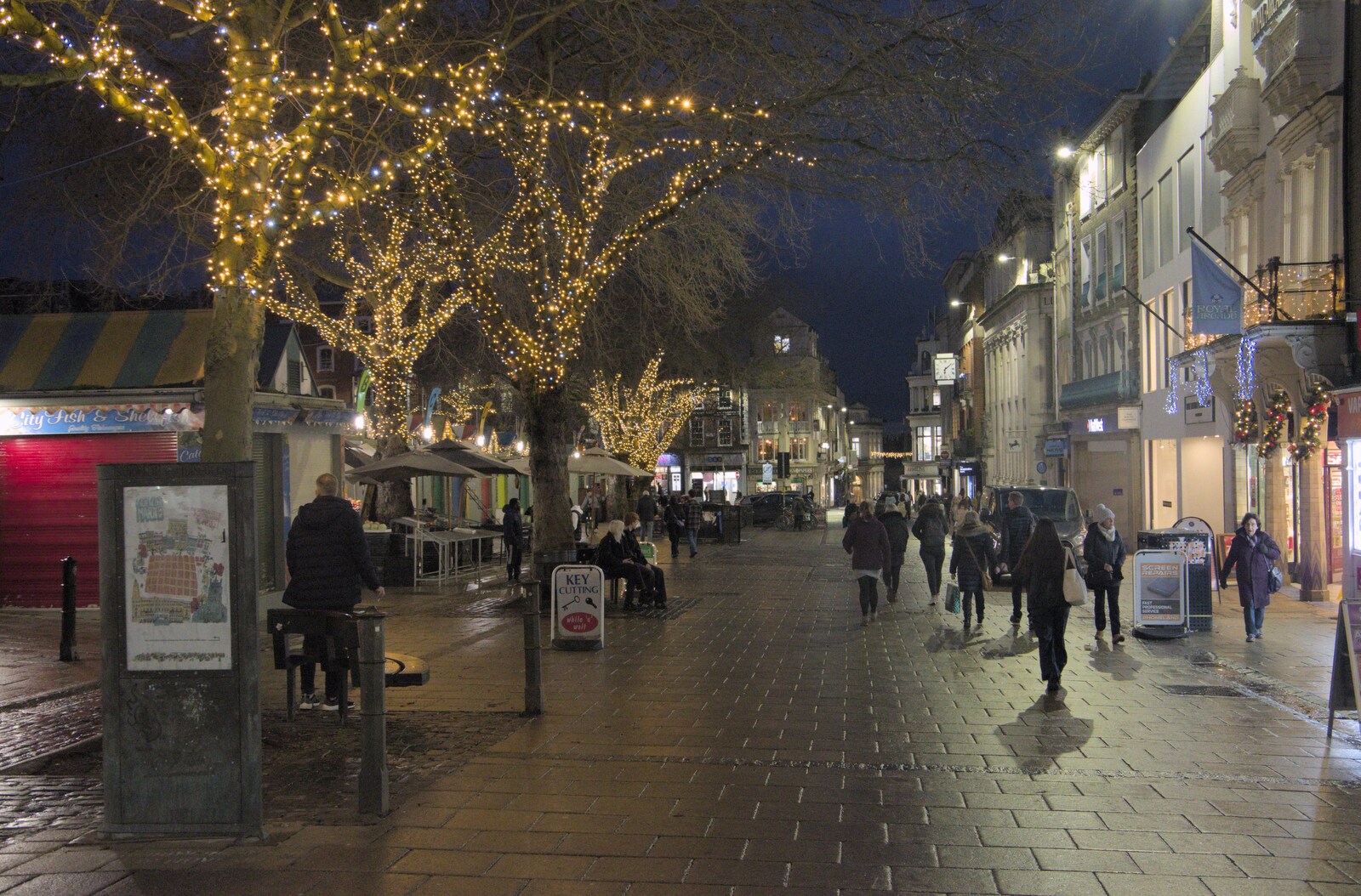 The illuminated trees on Gentleman's Walk from Norwich Sushi and Pantomime Rehearsals, Occold, Suffolk - 7th January 2024