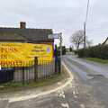 We move the banner to outside the school, The Dove Players do Puss in Boots, Occold, Suffolk - 13th January 2024