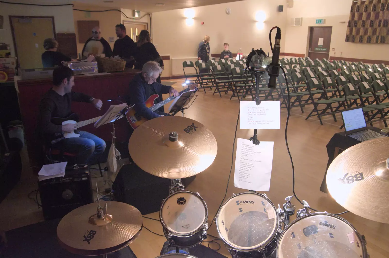 The view from Nosher's drum kit, from The Dove Players do Puss in Boots, Occold, Suffolk - 13th January 2024