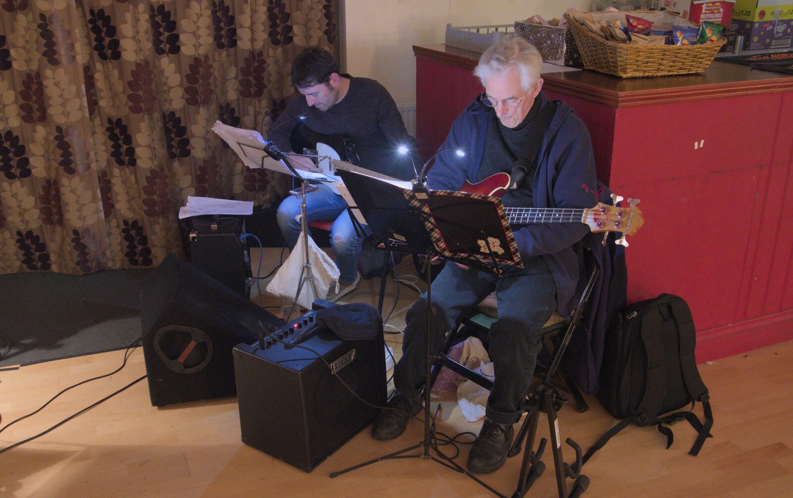 Joe and George - the guitar section from The Dove Players do Puss in Boots, Occold, Suffolk - 13th January 2024