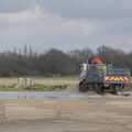 A builder's van piles through floodwater, A Long Walk Around the Airfield, Eye, Suffolk - 11th February 2024