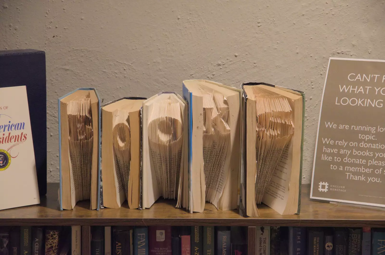 A sign for books, made out of books, from Framlingham, Aldeburgh and the USAAF Heritage Trust, Hoxne, Suffolk - 14th February 2024 