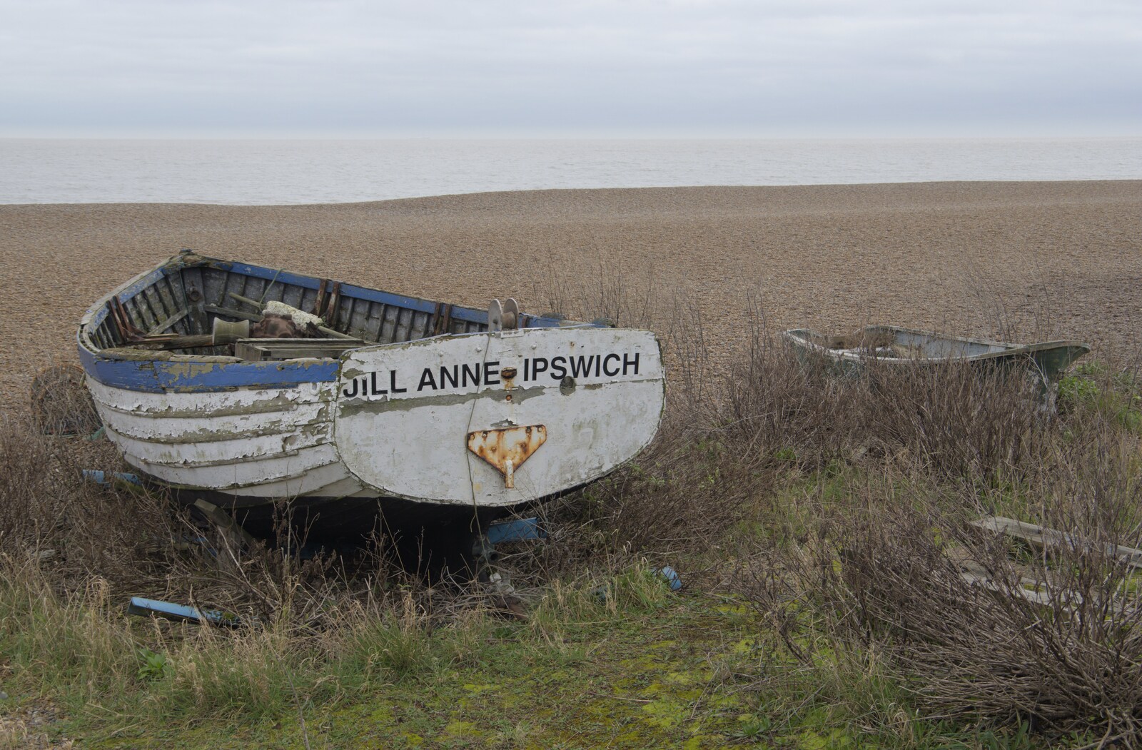 The derelict Jill Anne fishing boat from Framlingham, Aldeburgh and the USAAF Heritage Trust, Hoxne, Suffolk - 14th February 2024 