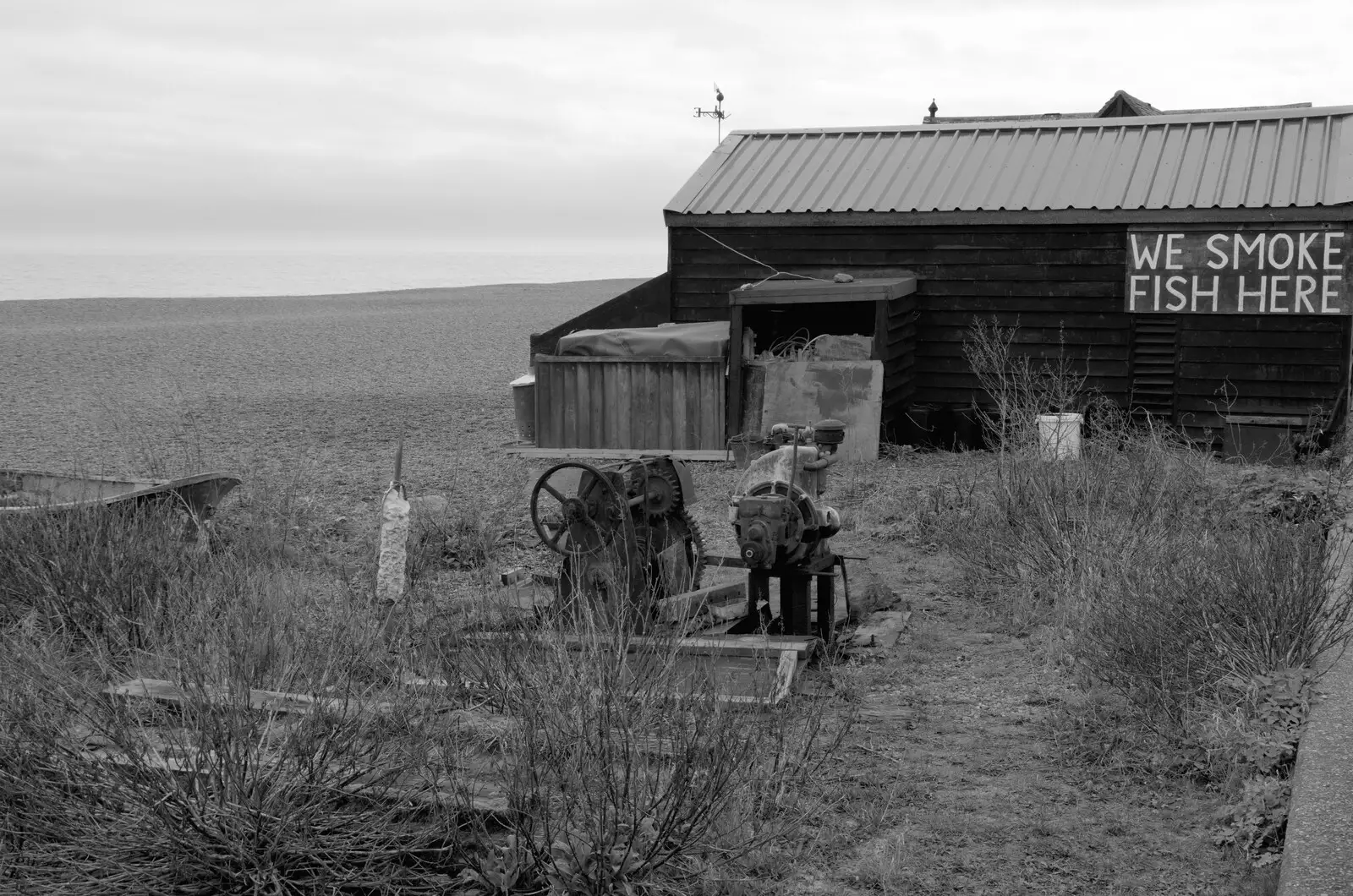 The famous We Smoke Fish Here hut, from Framlingham, Aldeburgh and the USAAF Heritage Trust, Hoxne, Suffolk - 14th February 2024 