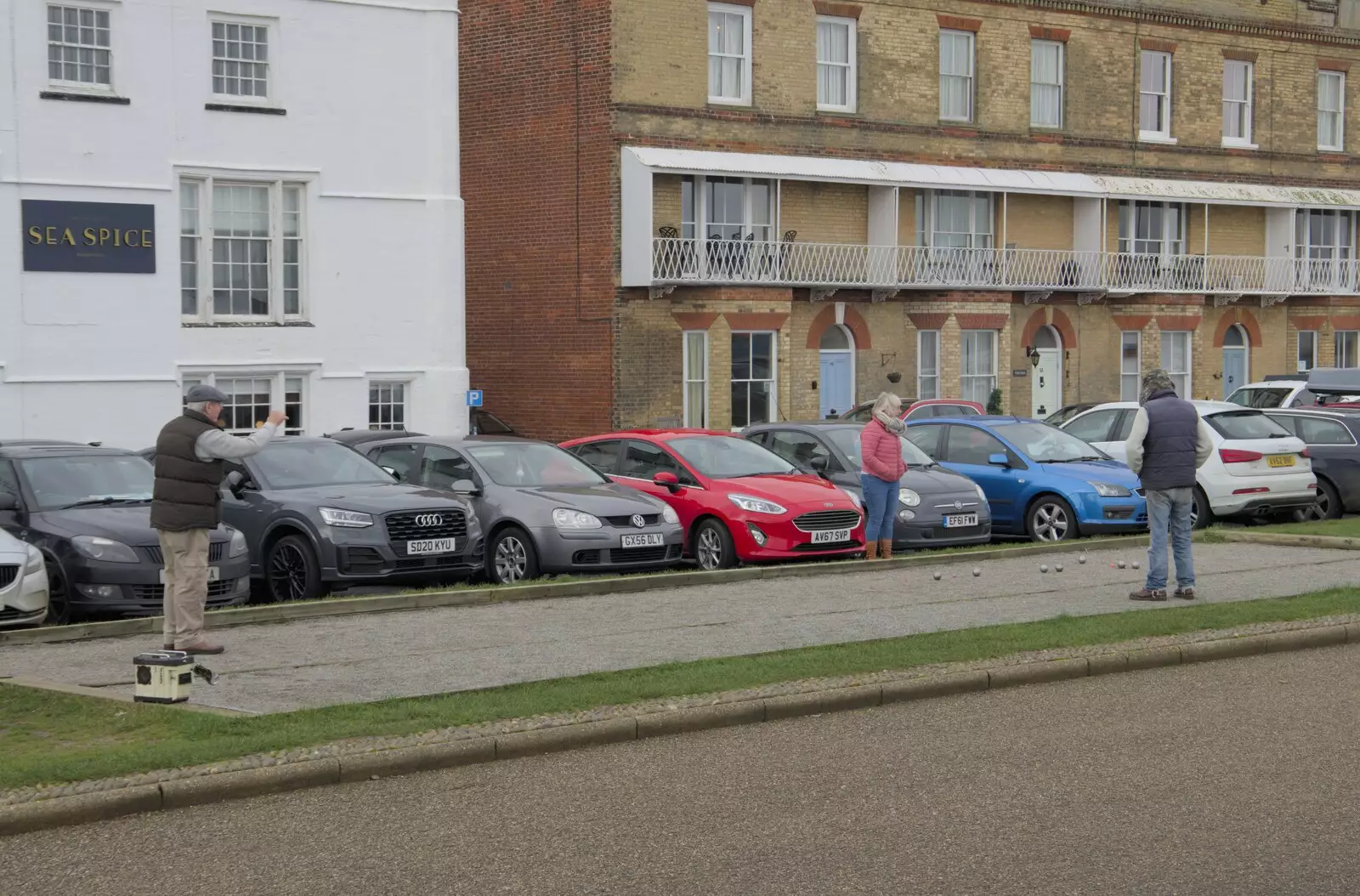 There's a game of petanque on the seafront, from Framlingham, Aldeburgh and the USAAF Heritage Trust, Hoxne, Suffolk - 14th February 2024 