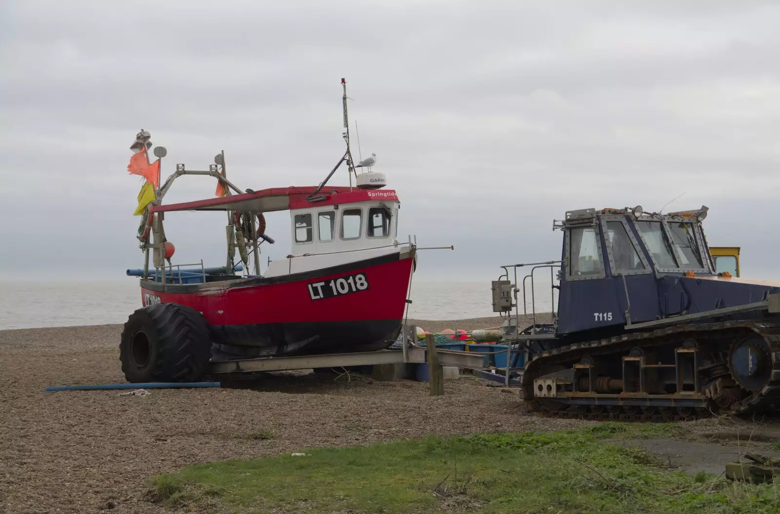 A fishing boat on the beach, from Framlingham, Aldeburgh and the USAAF Heritage Trust, Hoxne, Suffolk - 14th February 2024 