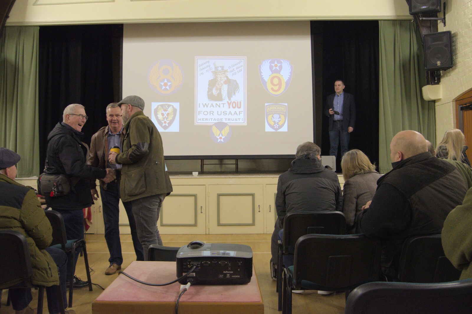 Clive gets a photo from up on the stage from Framlingham, Aldeburgh and the USAAF Heritage Trust, Hoxne, Suffolk - 14th February 2024 