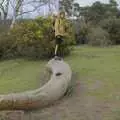 Harry stands on a cool carved tree trunk, Riddlequest at Sutton Hoo, Woodbridge, Suffolk - 23rd February 2024