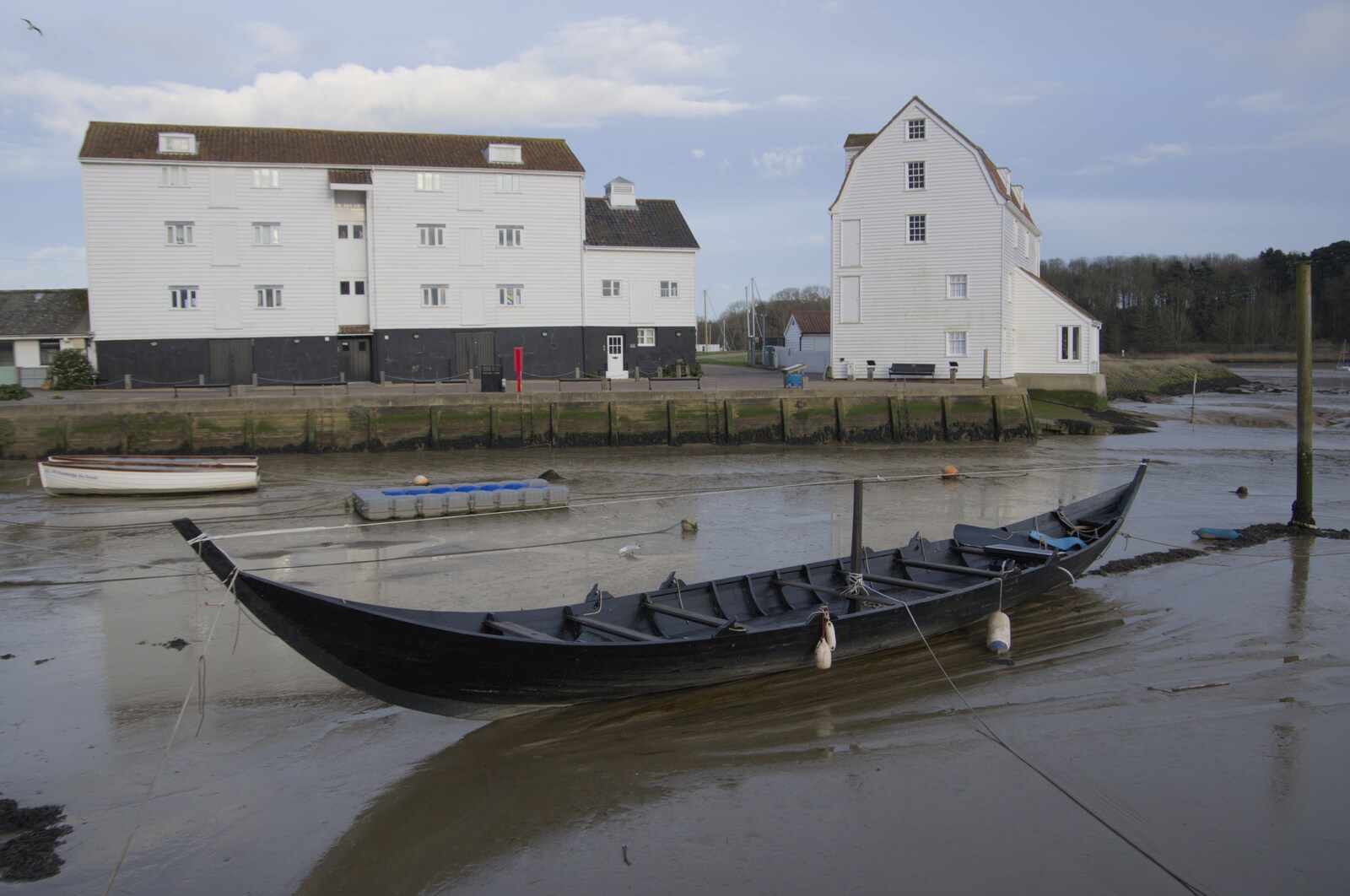 A Saxon-style boat down by the Woodbridge Tide Mill from Riddlequest at Sutton Hoo, Woodbridge, Suffolk - 23rd February 2024