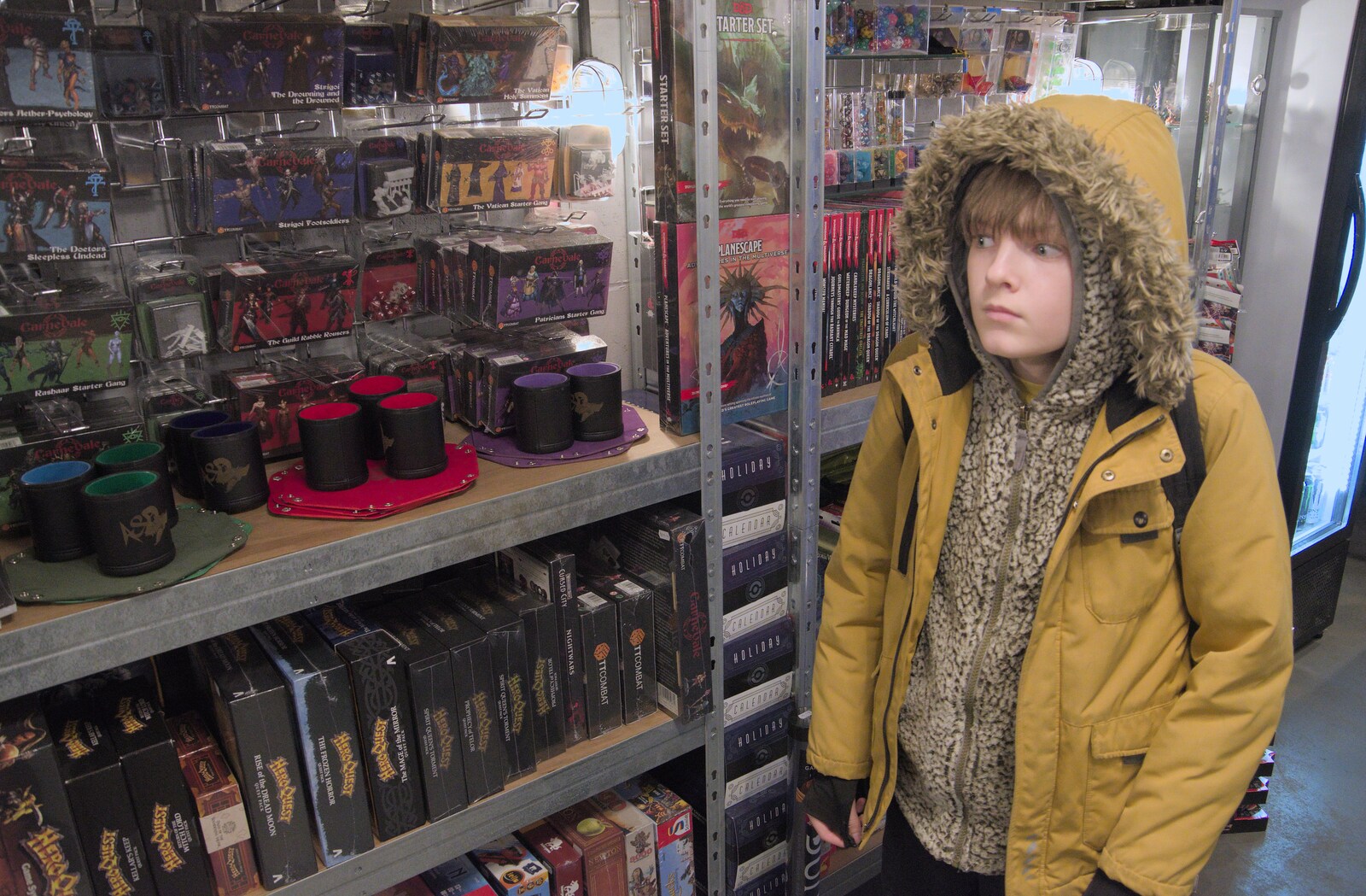 Harry looks surprised in a D&D shop next door from Riddlequest at Sutton Hoo, Woodbridge, Suffolk - 23rd February 2024