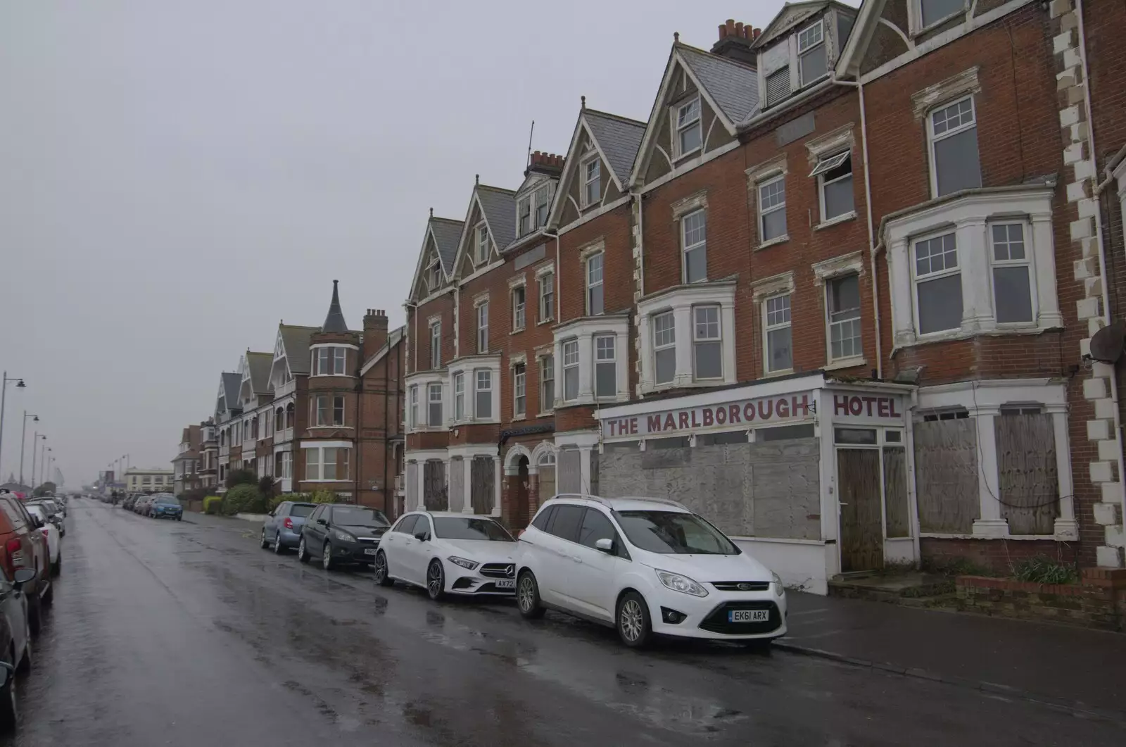 The Marlborough on Sea Road is still derelict, from Felixstowe in the Rain, Suffolk - 10th March 2024