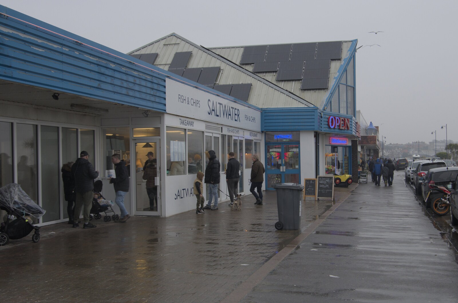 Saltwater Fish and Chips is doing well from Felixstowe in the Rain, Suffolk - 10th March 2024