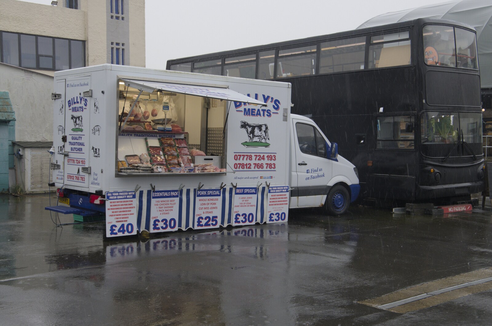 The Billy's Meats van isn't doing much trade from Felixstowe in the Rain, Suffolk - 10th March 2024