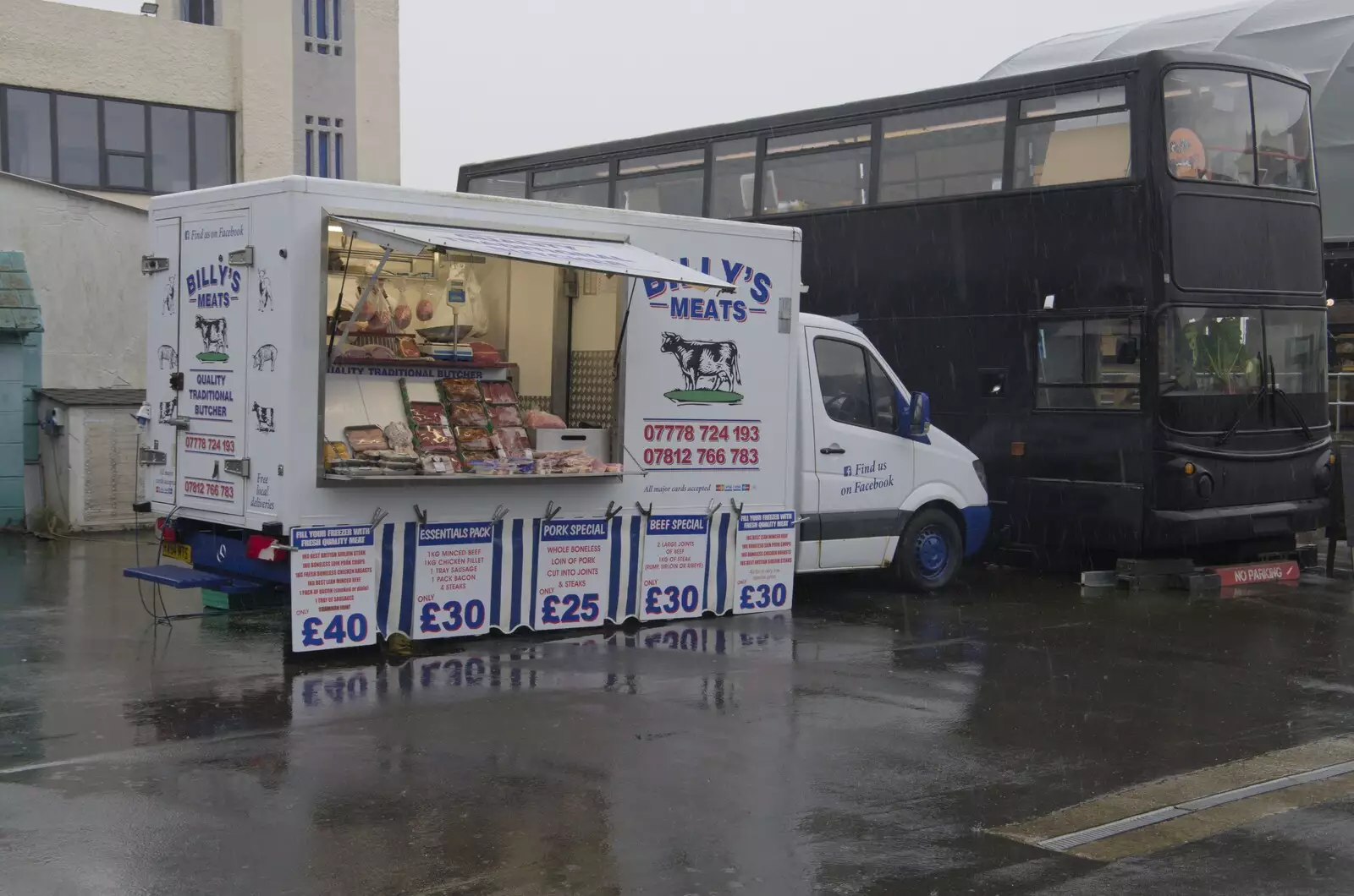 The Billy's Meats van isn't doing much trade, from Felixstowe in the Rain, Suffolk - 10th March 2024
