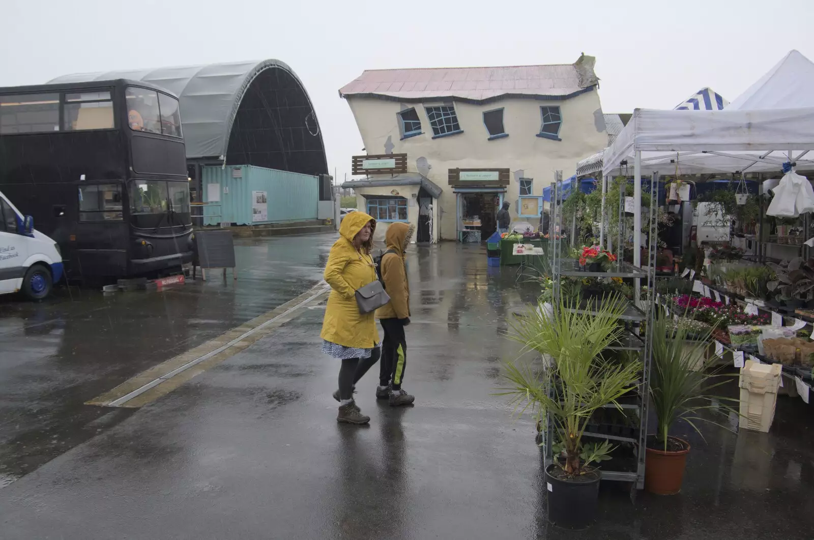 Isobel and Harry in the rain again, from Felixstowe in the Rain, Suffolk - 10th March 2024