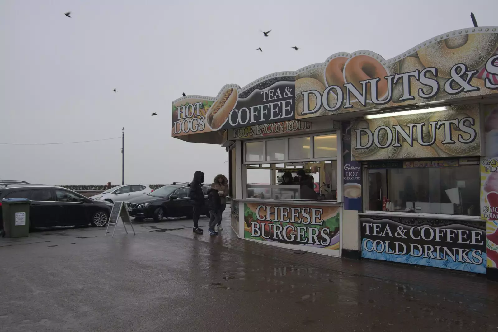 Donuts and Cheeseburgers on a wet day, from Felixstowe in the Rain, Suffolk - 10th March 2024