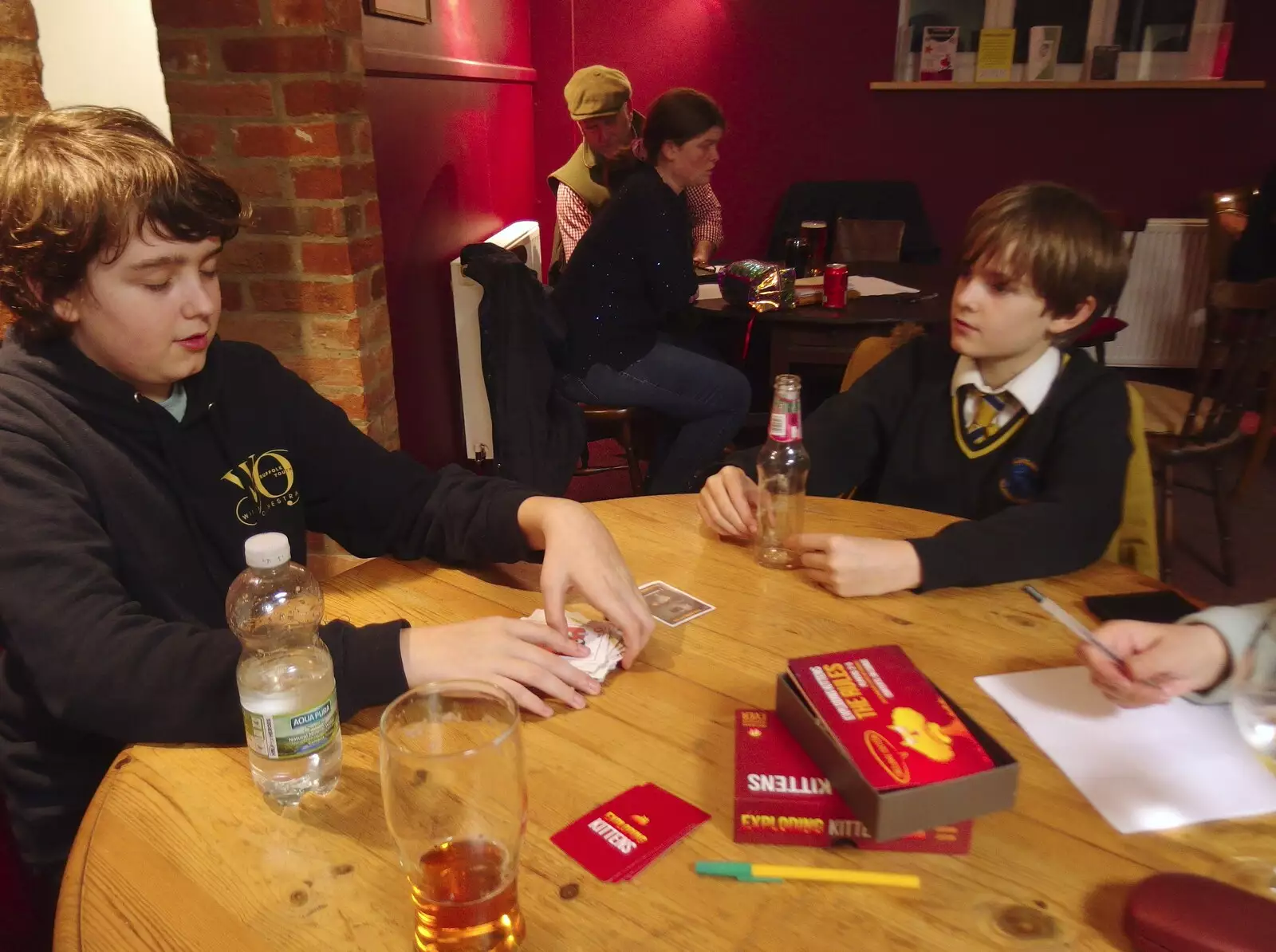 Fred and Harry play Exploding Kittens, from Celebration at Snape Maltings, and an Irish Quiz, Brome, Suffolk - 13th March 2024
