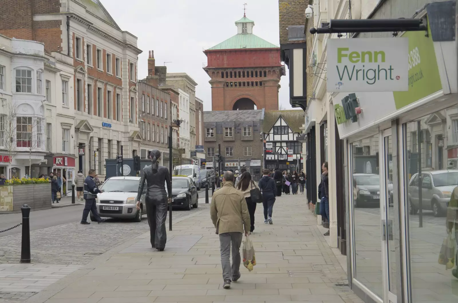 Looking up High Street to the iconic Water Tower, from A Cricket Quiz, and a Postcard from Colchester, Essex - 25th March 2024