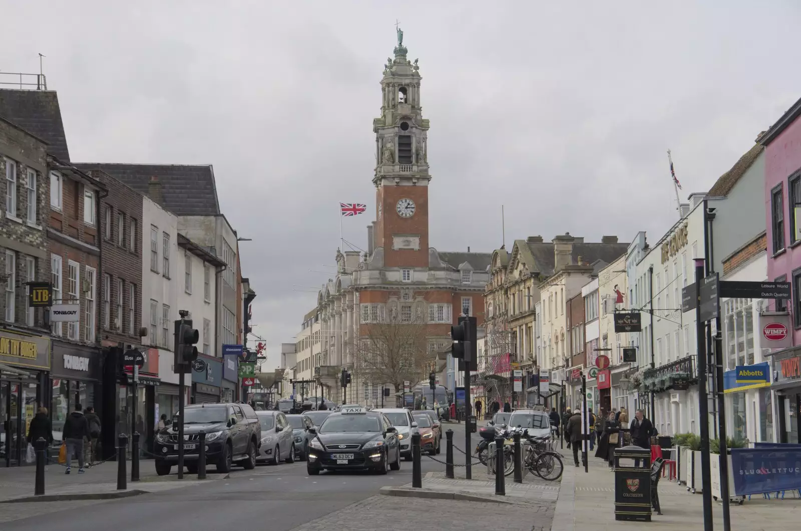 The town hall tower on the High Street, from A Cricket Quiz, and a Postcard from Colchester, Essex - 25th March 2024