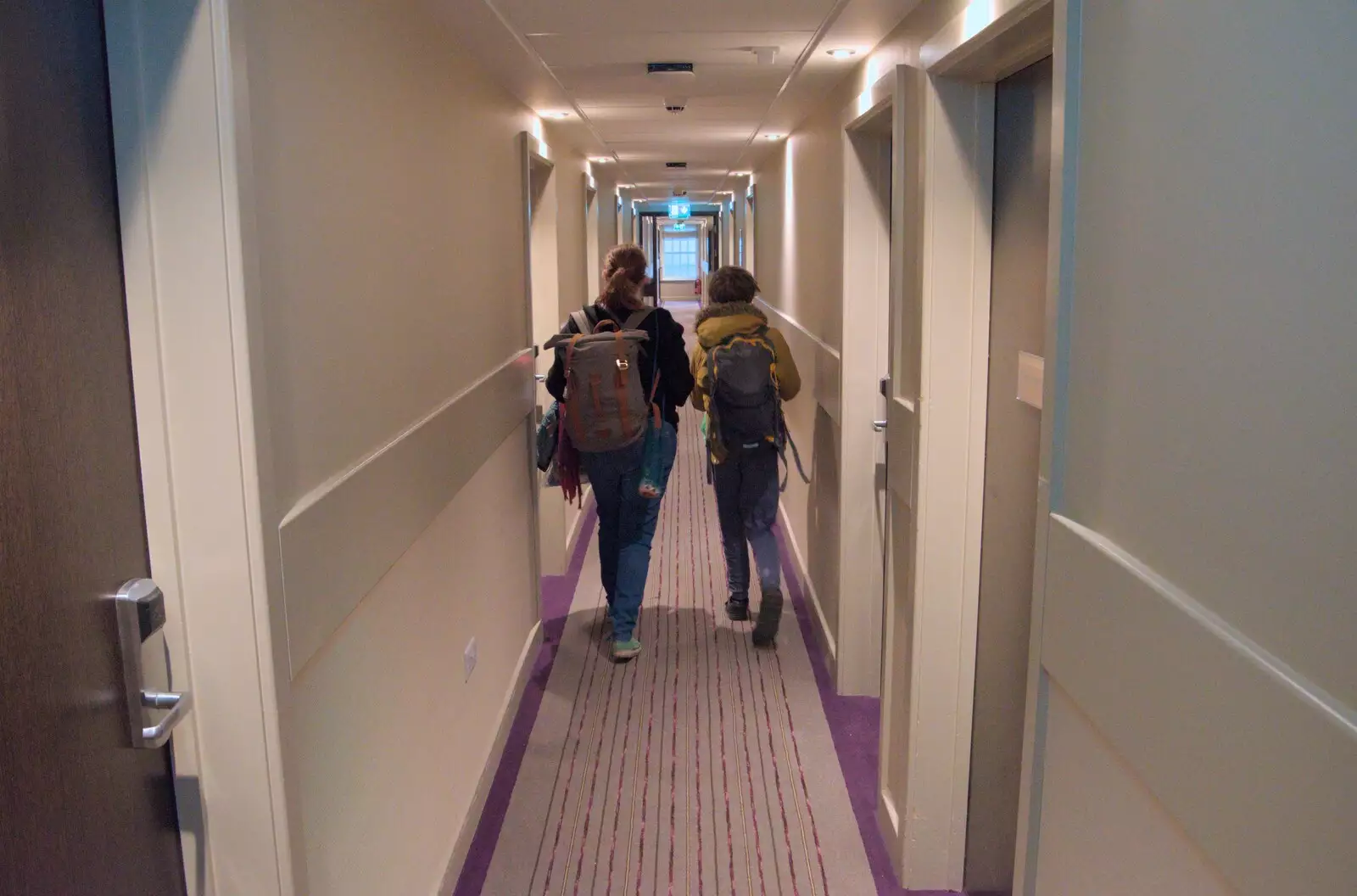 We're in the long stripey corridor to our room, from A Postcard from Marlborough and a Walk on the Herepath, Avebury, Wiltshire - 8th April 2024