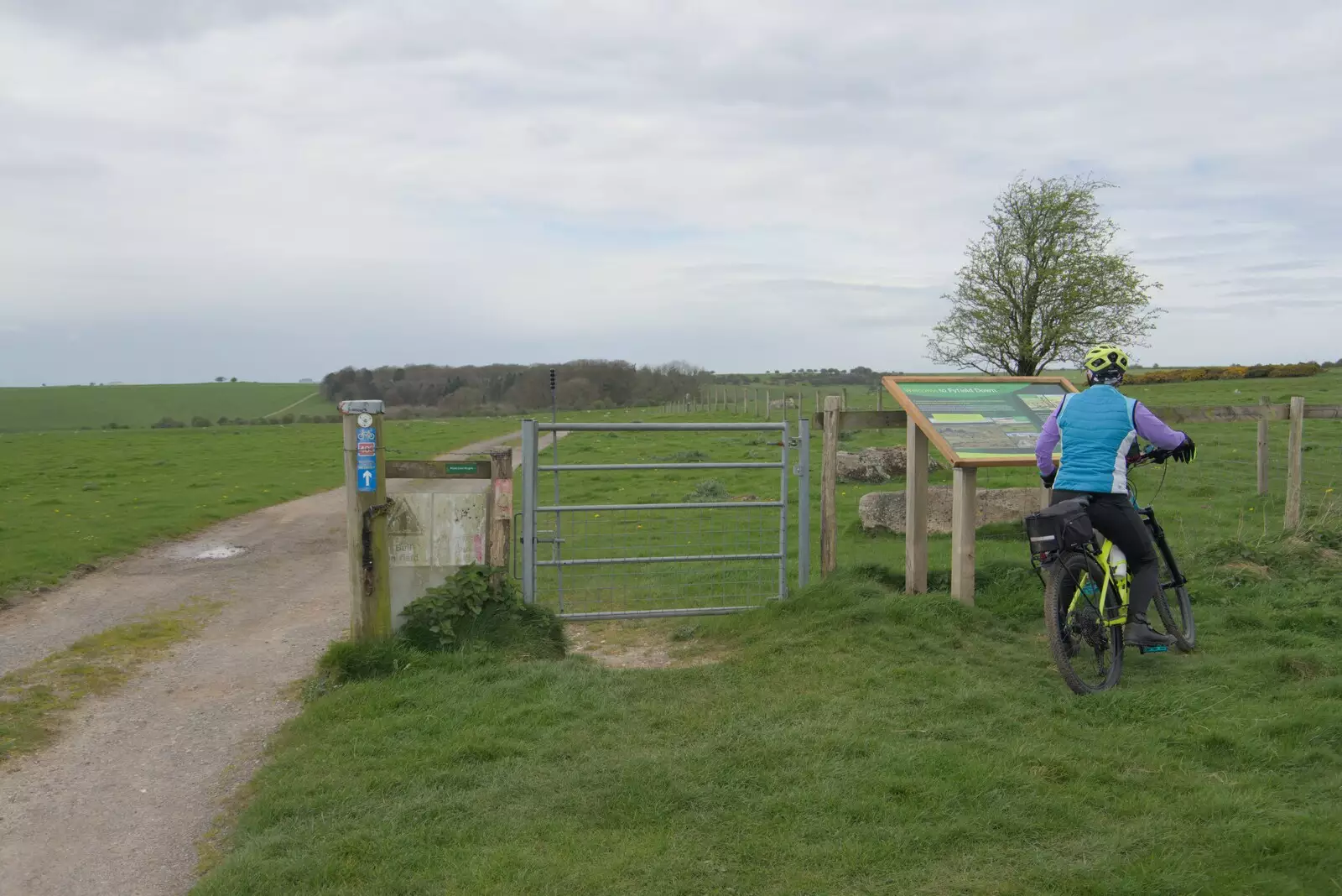 A cyclist stops to check the map, from A Postcard from Marlborough and a Walk on the Herepath, Avebury, Wiltshire - 8th April 2024