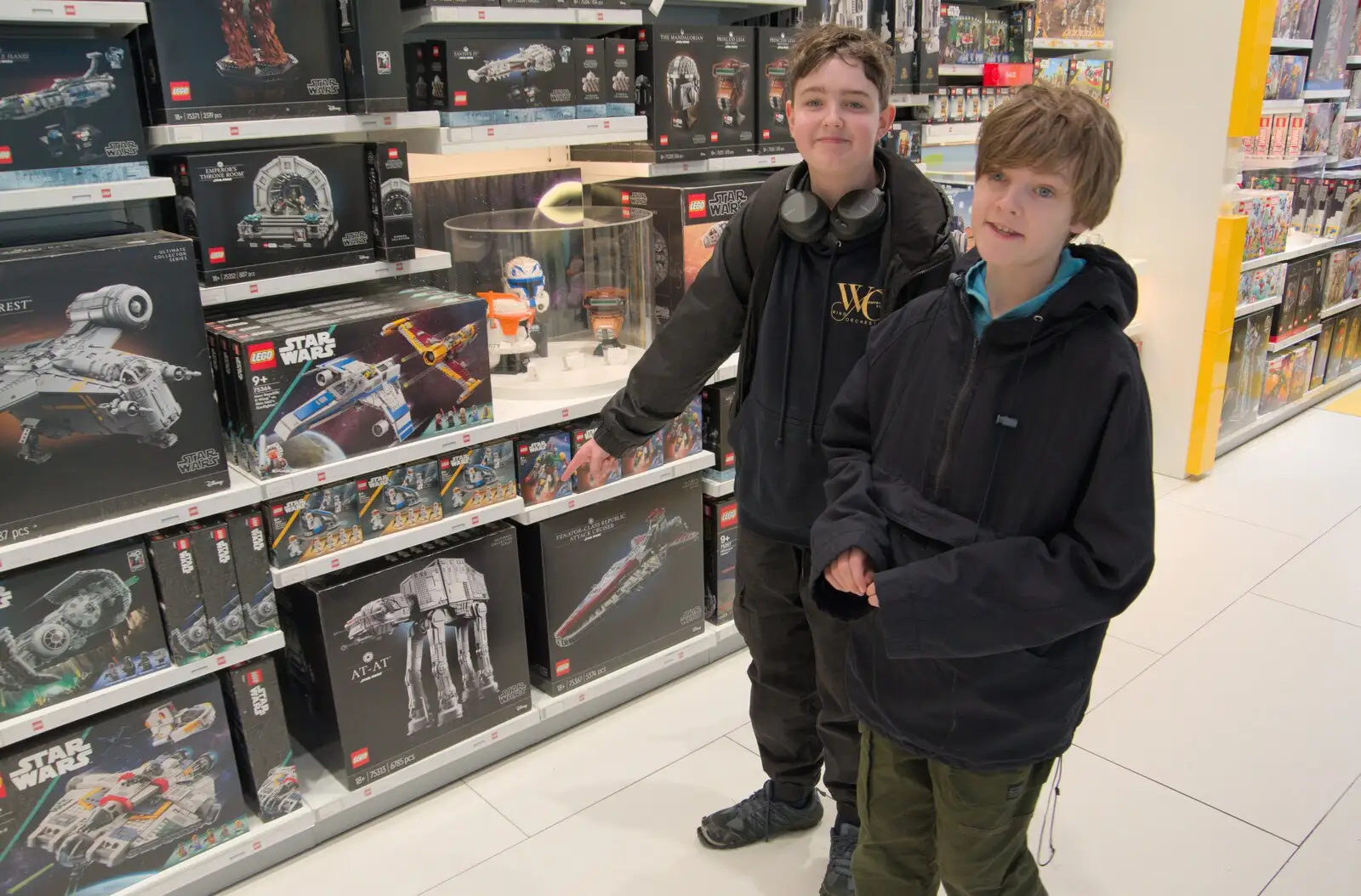 Fred points at the giant Lego AT-AT set, from A Couple of Days in Dublin, Ireland - 12th April 2024