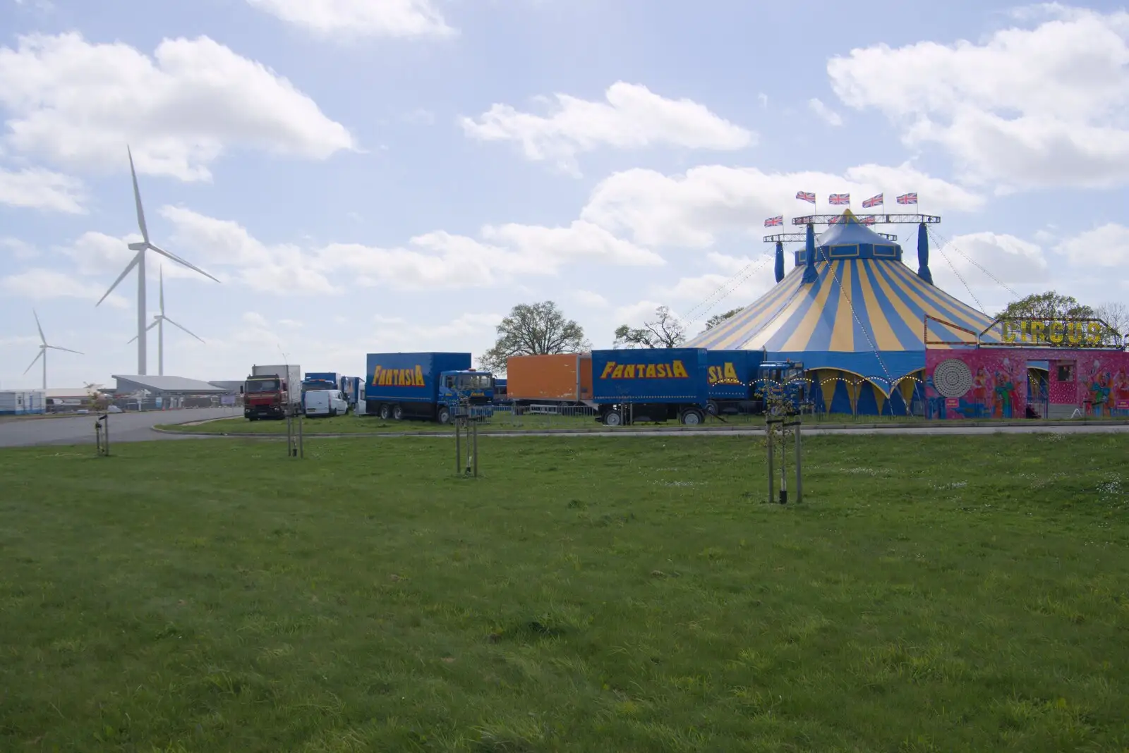 The circus top on Eye Airfield, from A Walk to the Crossways Inn, Scole, Norfolk - 21st April 2024