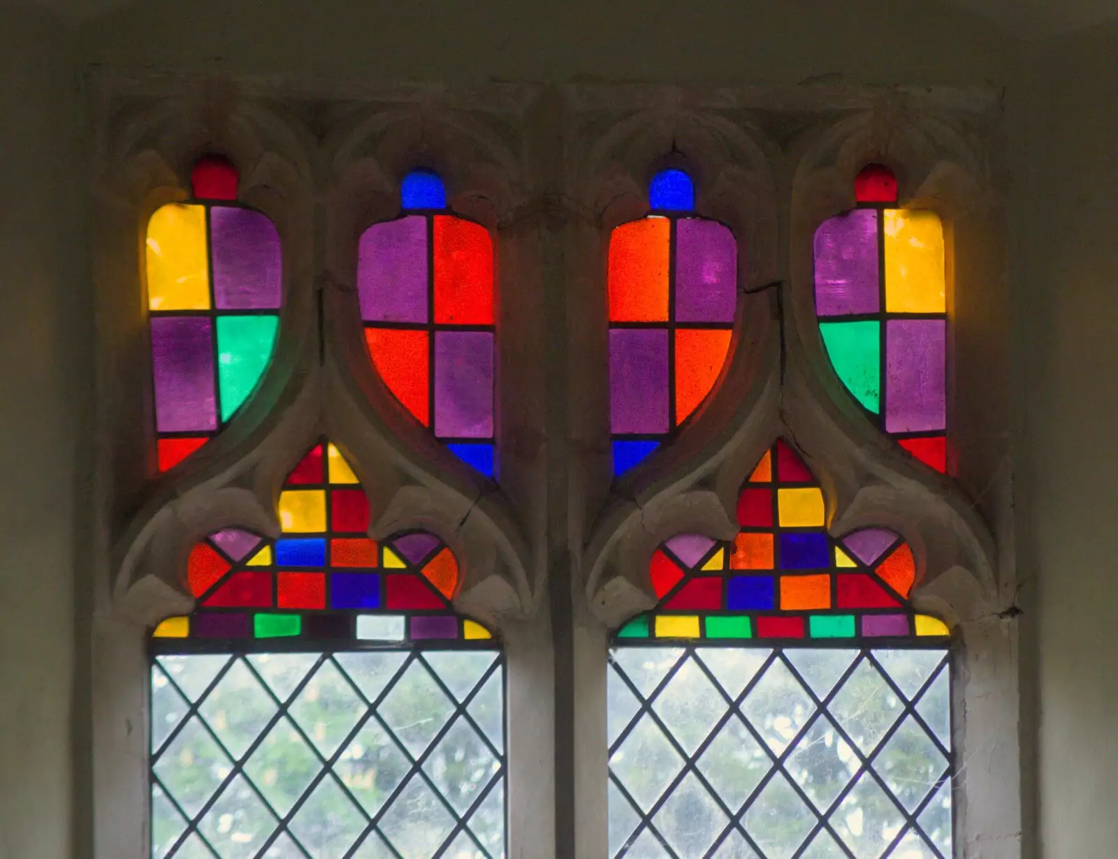 Simple painted glass in several windows, from A Postcard From Horham, Suffolk - 27th April 2024