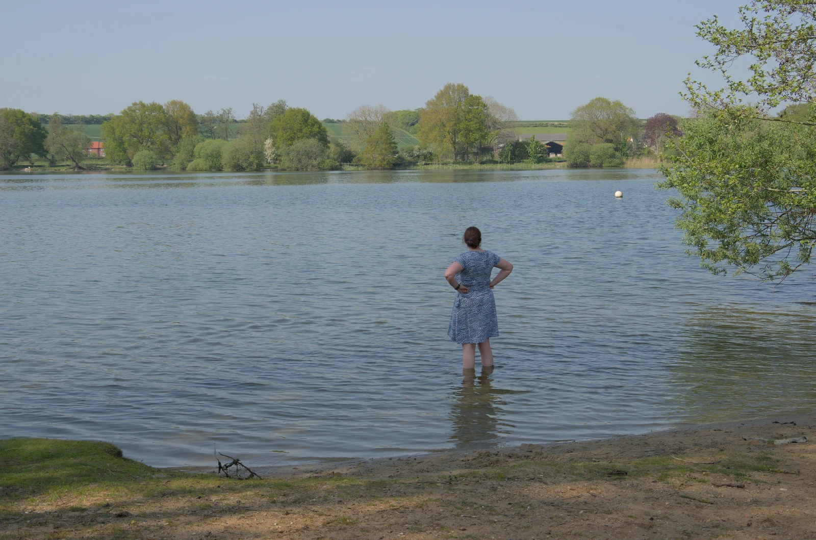 Isobel has a little paddle in the lake, from The BSCC at The Lion, Debenham, Suffolk - 2nd May 2024