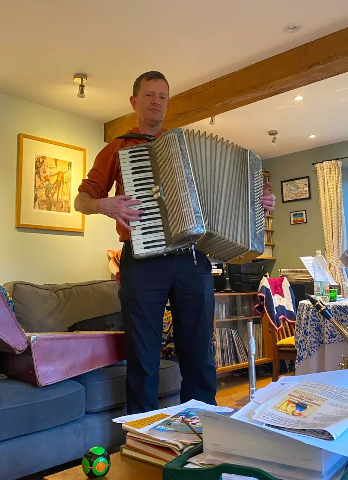 Nosher plays the accordion, from A May Miscellany and The Harvs at Ampersand, Diss - 9th May 2024