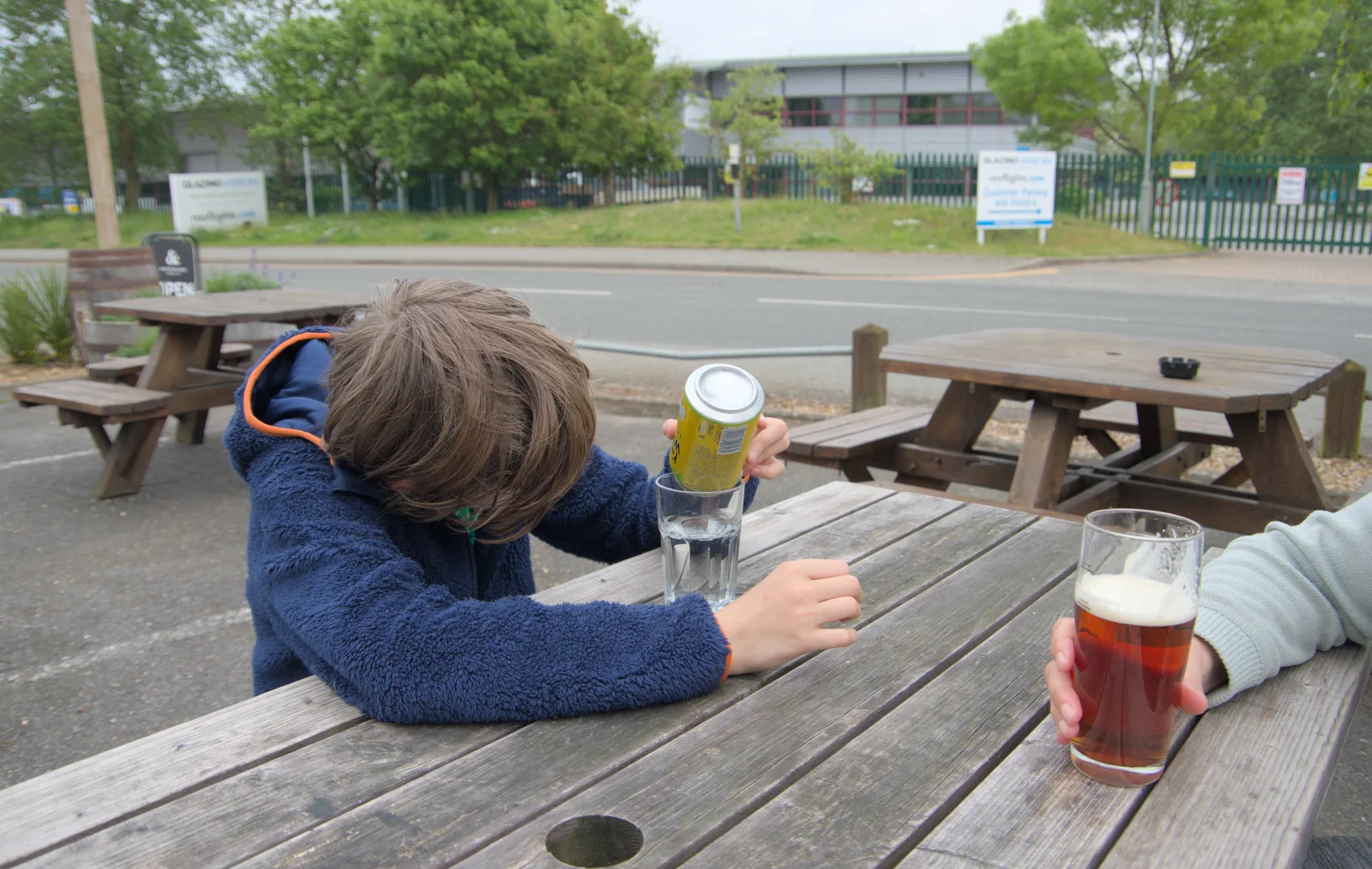 Harry empties his can of lemonade, from A May Miscellany and The Harvs at Ampersand, Diss - 9th May 2024