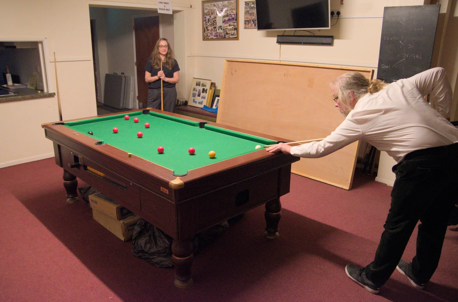 Suey and Marc have a game of stick, from The Northern Lights and a Pool Tournament, Brome, Suffolk - 10th May 2024